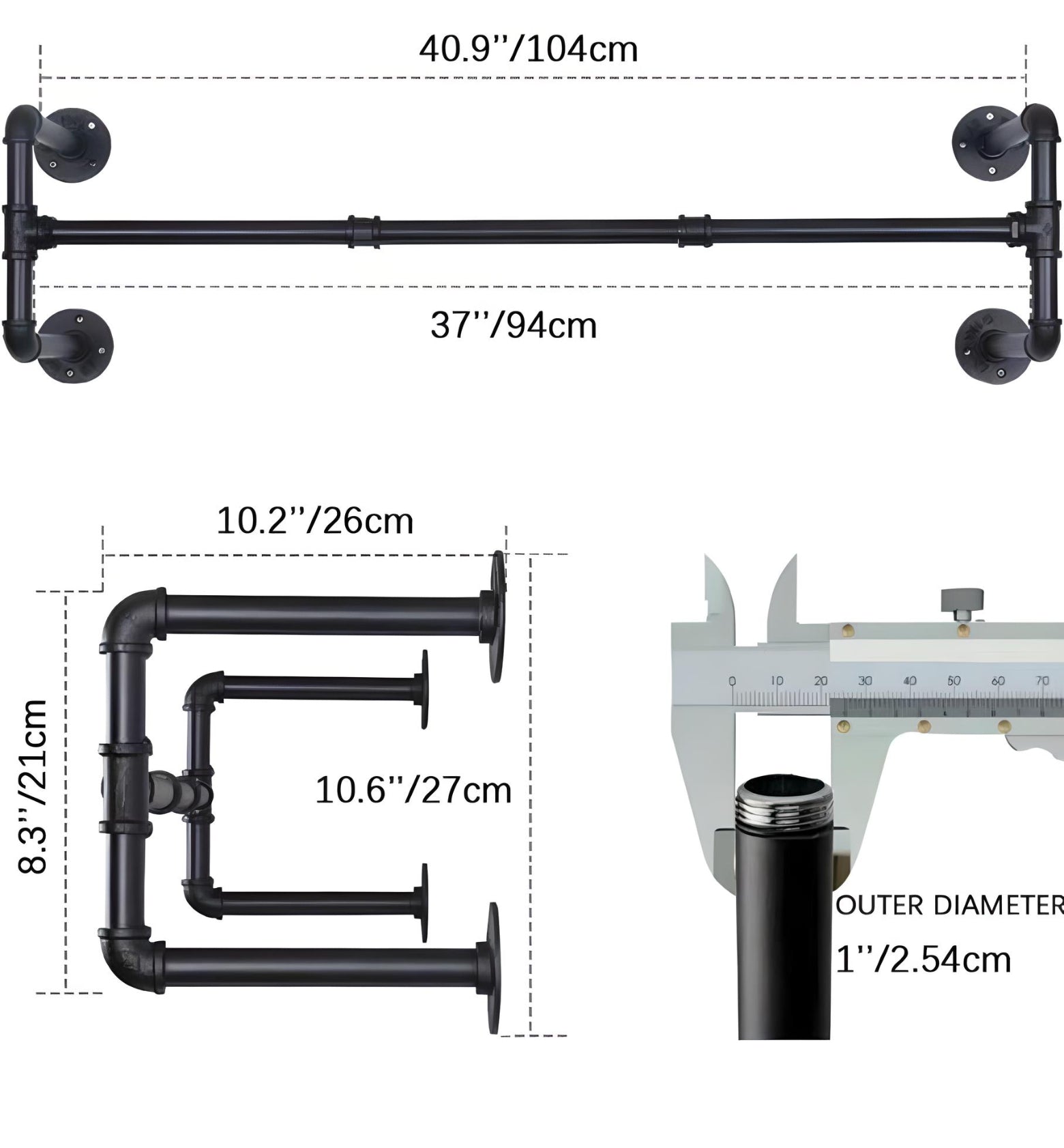 Black Iron Wall Mounted Hanging Clothes Rail